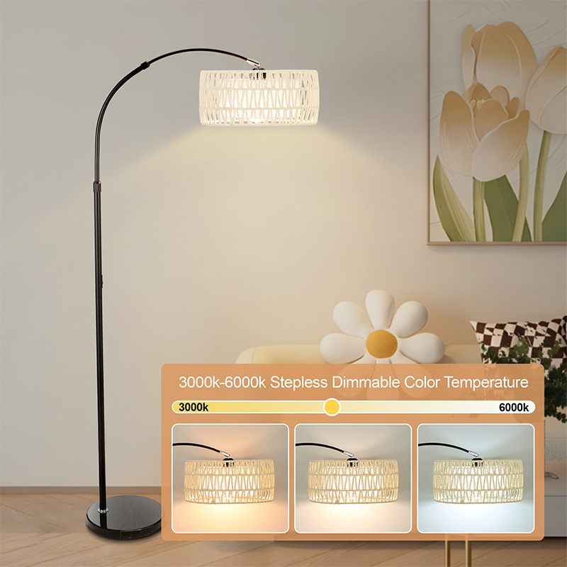 LED stojeća lampa s bambusovim sjenilom za atmosferu livestreama, dnevni boravak u vintage ribarskom stilu