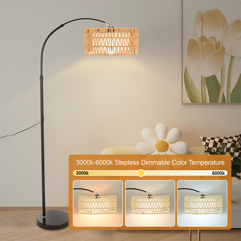 LED stojeća lampa s bambusovim sjenilom za atmosferu livestreama, dnevni boravak u vintage ribarskom stilu