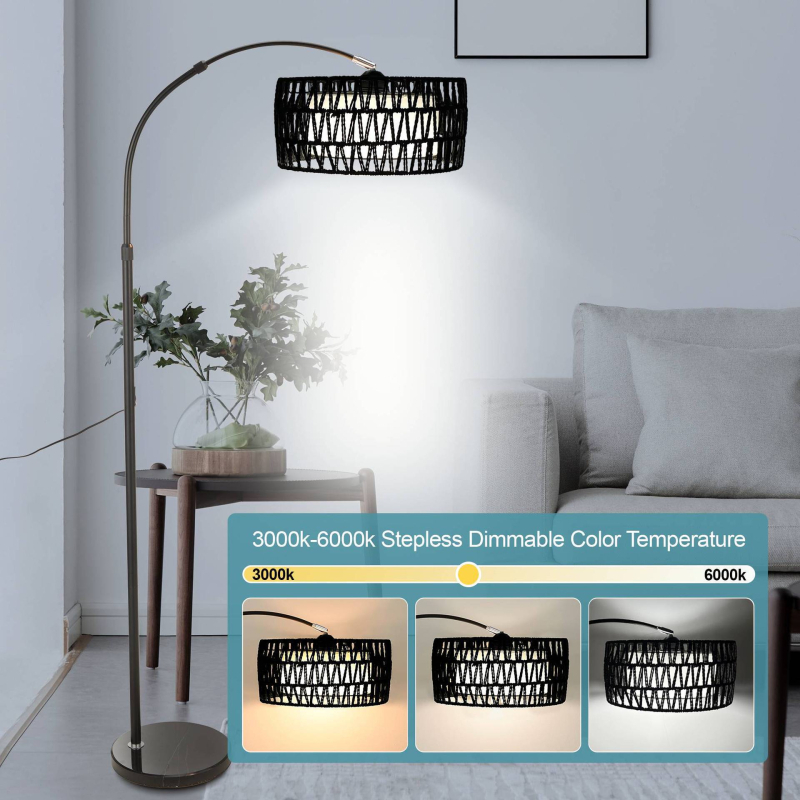 LED stojeća lampa s bambusovim sjenilom za atmosferu livestreama, dnevni boravak u vintage ribarskom stilu