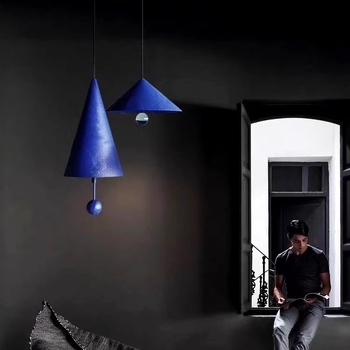 Skandinavski retro luster od željeza Klein Blue, konusnog oblika, za dnevni boravak, spavaću sobu, dječju sobu i blagovaonicu – prilagodljiv.