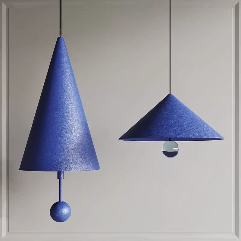 Skandinavski retro luster od željeza Klein Blue, konusnog oblika, za dnevni boravak, spavaću sobu, dječju sobu i blagovaonicu – prilagodljiv.