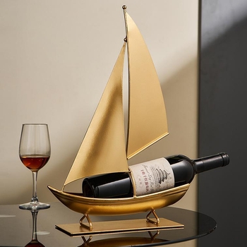 Suport de vin din fier forjat, în formă de velier, dulap de vinuri elegant și suport pentru TV, decor pentru casă