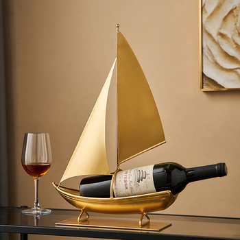 Suport de vin din fier forjat, în formă de velier, dulap de vinuri elegant și suport pentru TV, decor pentru casă