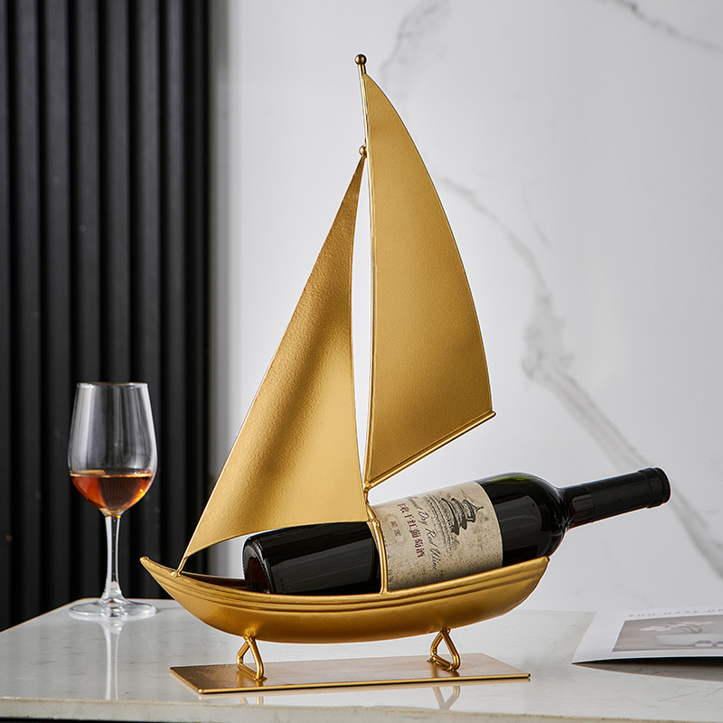 Suport de vin din fier forjat, în formă de velier, dulap de vinuri elegant și suport pentru TV, decor pentru casă