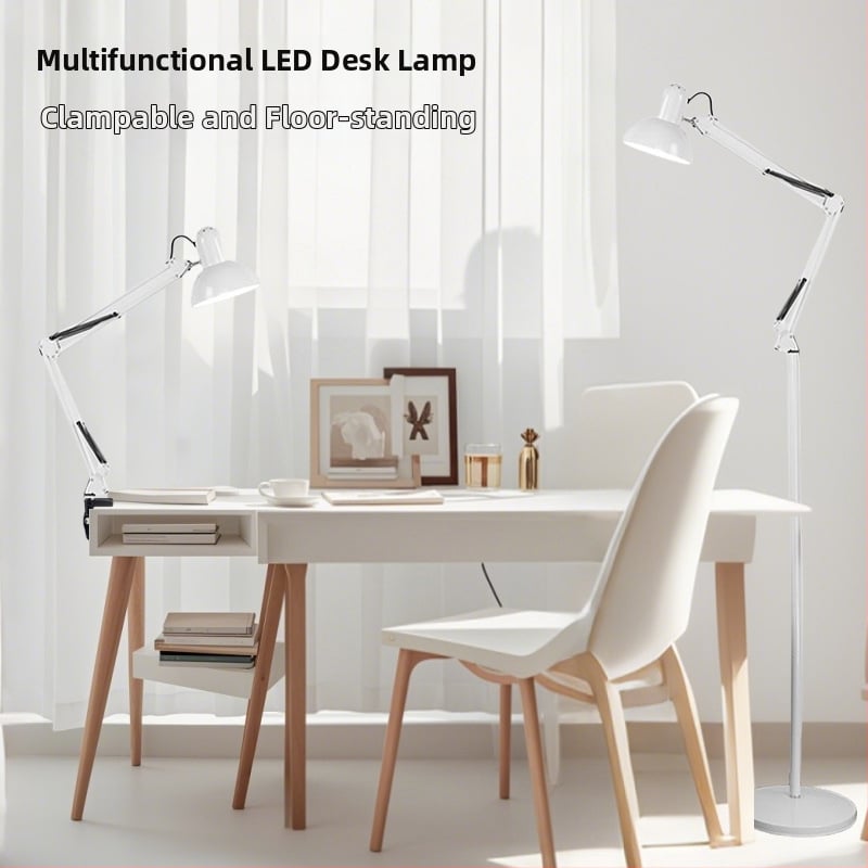 Podna lampa s dugim ramenom, skandinavski moderni minimalistički stil, metalno tijelo, podesiva visina, pogodna za dnevni boravak, studij i spavaću sobu