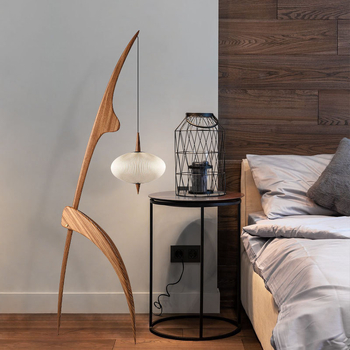 Podna lampa od prirodnog drveta s crnim orahom – retro dizajnerska lampa za dnevni boravak i ured