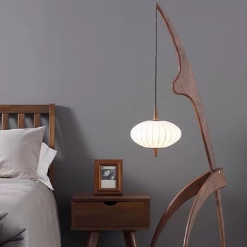 Podna lampa od prirodnog drveta s crnim orahom – retro dizajnerska lampa za dnevni boravak i ured