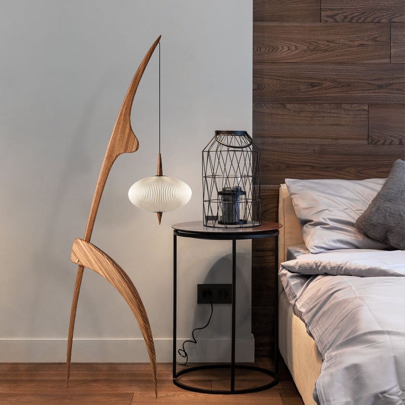 Podna lampa od prirodnog drveta s crnim orahom – retro dizajnerska lampa za dnevni boravak i ured