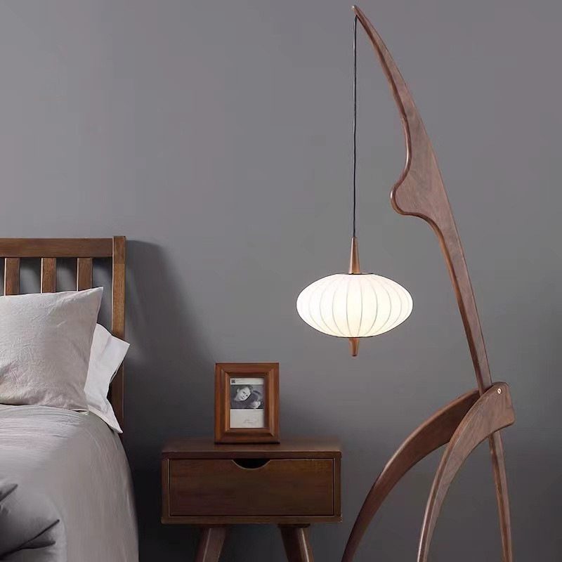 Podna lampa od prirodnog drveta s crnim orahom – retro dizajnerska lampa za dnevni boravak i ured