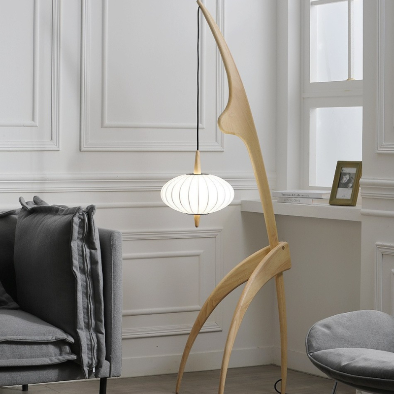 Podna lampa od prirodnog drveta s crnim orahom – retro dizajnerska lampa za dnevni boravak i ured