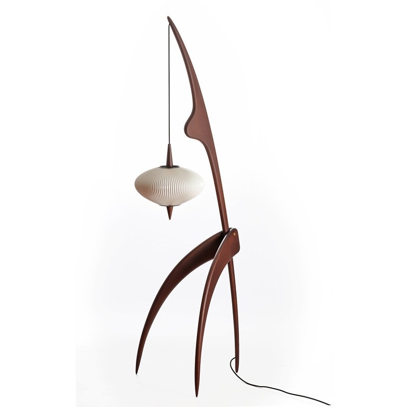 Podna lampa od prirodnog drveta s crnim orahom – retro dizajnerska lampa za dnevni boravak i ured