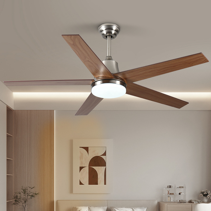 Retro stropni ventilator s orahovim drvetom i LED svjetlom, američki stil, visok protok zraka za dnevni boravak i blagovaonu, viseće svjetlo