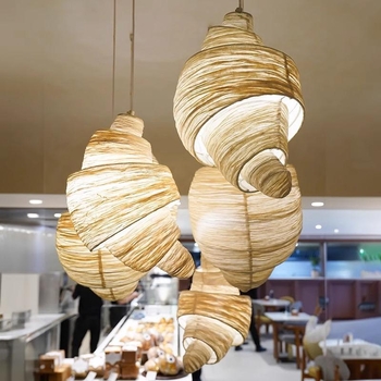 Lustre u obliku kroasana, platnena abažur, japanski stil, željezni okvir, LED, za restorane, hotele i bankete, višestruki glava