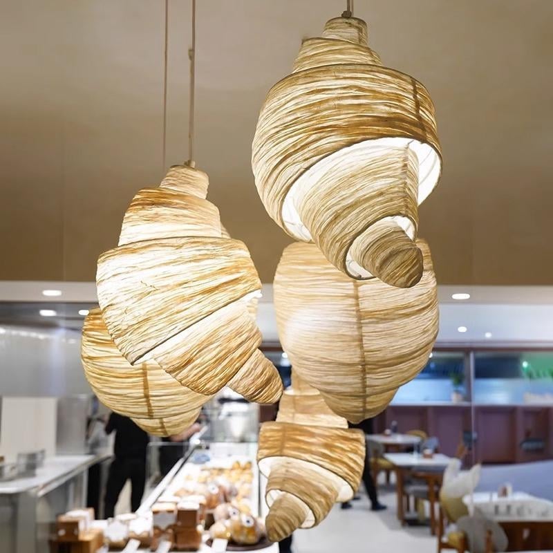 Lustre u obliku kroasana, platnena abažur, japanski stil, željezni okvir, LED, za restorane, hotele i bankete, višestruki glava
