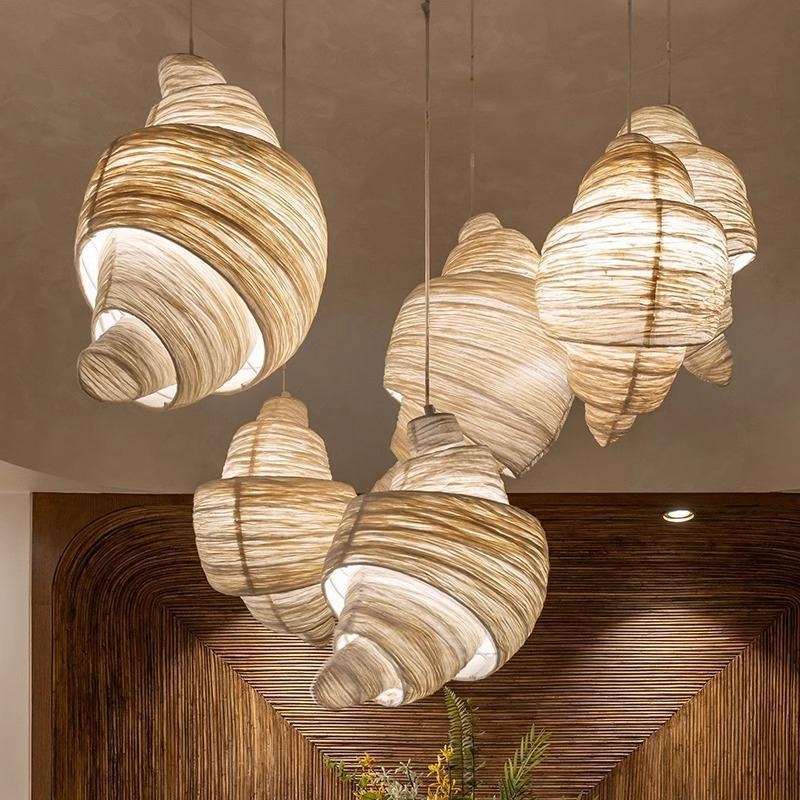 Lustre u obliku kroasana, platnena abažur, japanski stil, željezni okvir, LED, za restorane, hotele i bankete, višestruki glava