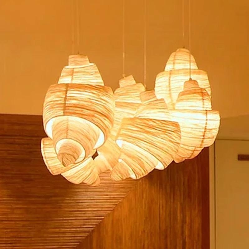 Lustre u obliku kroasana, platnena abažur, japanski stil, željezni okvir, LED, za restorane, hotele i bankete, višestruki glava