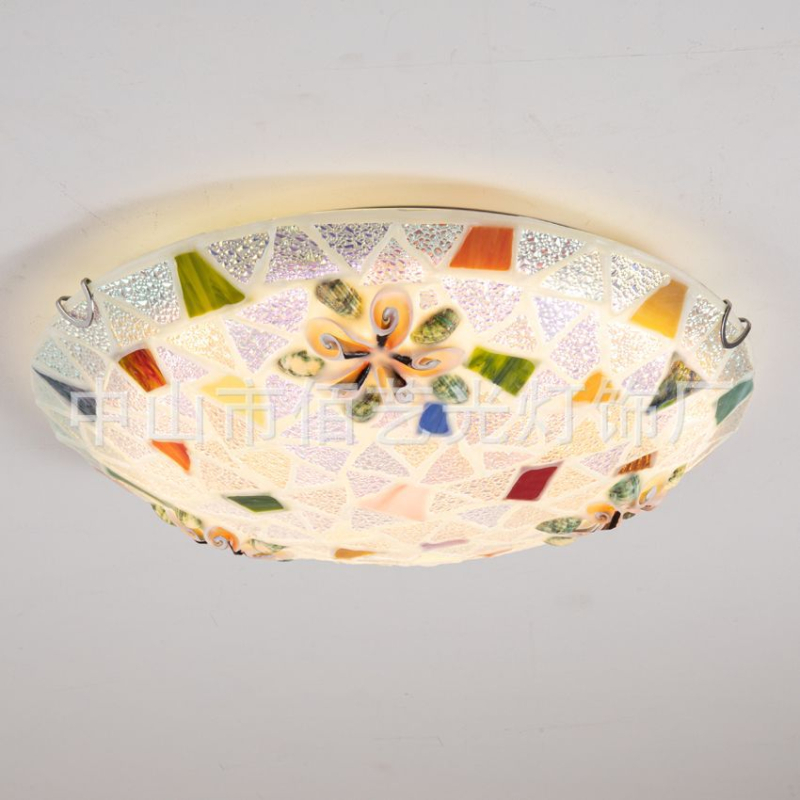Mediteranska jednostavna kreativna stropna lampa s školjkom i mozaik dekorom; spavaća soba, dječja soba, dnevni boravak, blagovaonica