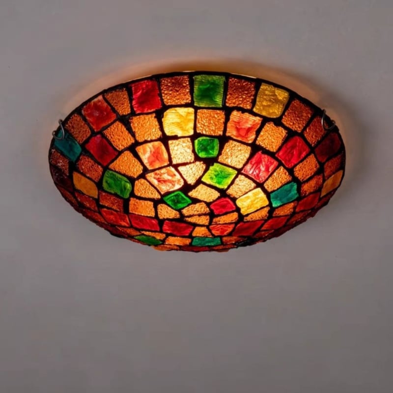 Mediteranska jednostavna kreativna stropna lampa s školjkom i mozaik dekorom; spavaća soba, dječja soba, dnevni boravak, blagovaonica