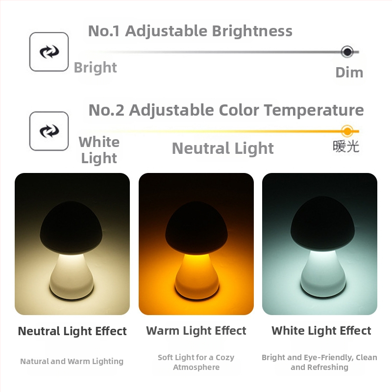 Nekonečne nastaviteľná nočná lampa v tvare huby s atmosférickým svetlom