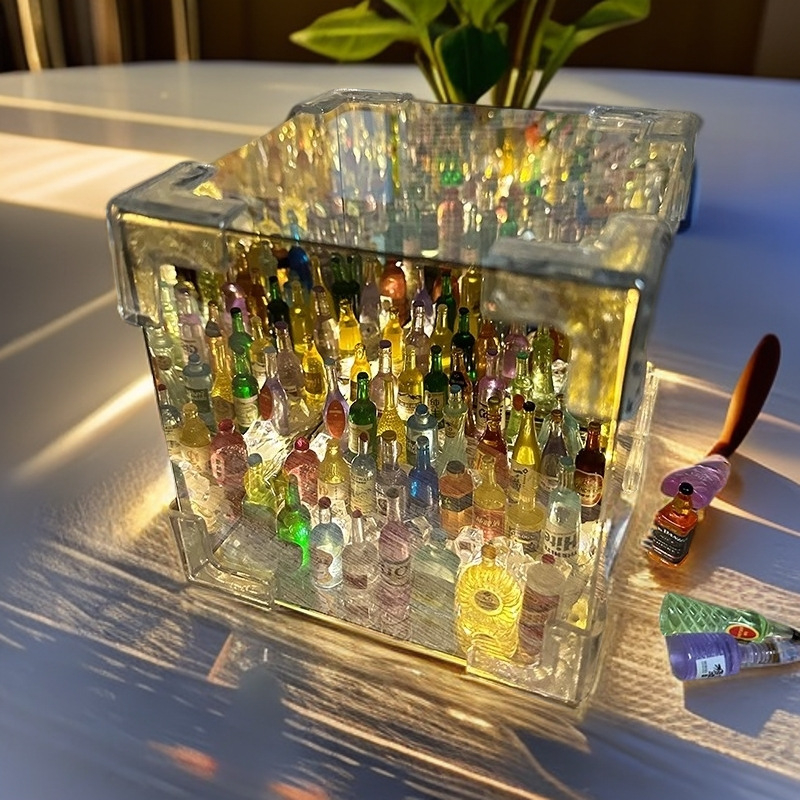 DIY noćno svjetlo u obliku Rubikove kocke u bočici vina s 3D ogledalom