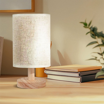 USB napájaná stolová lampa z masívneho dreva s textilným poťahom, vhodná do spálne, na nočný stolík, študovňu a internát; prispôsobiteľná LED nočná lampa