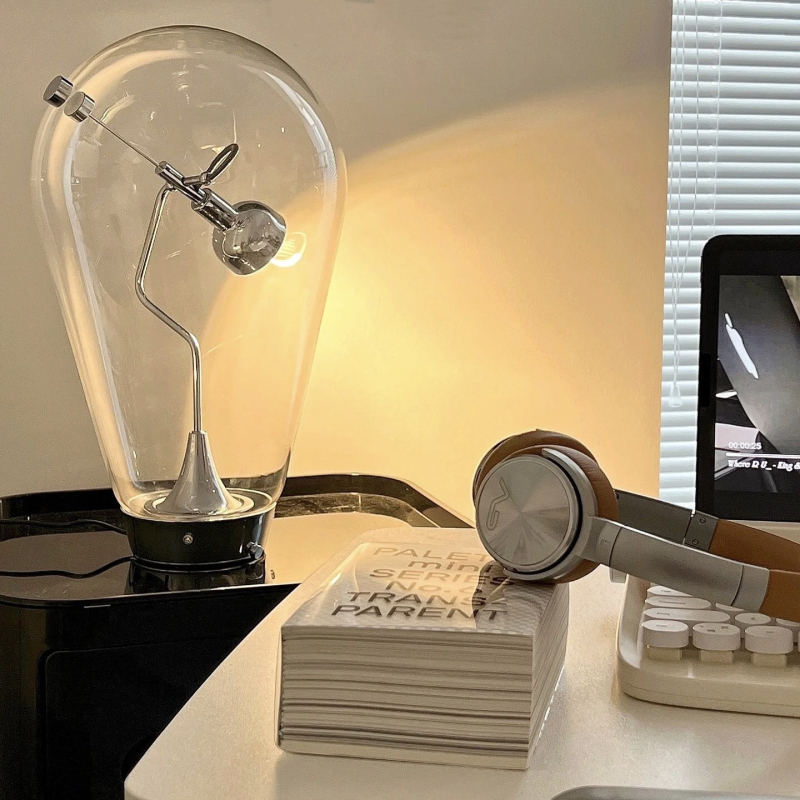 Blow dizajnová sklenená stolová lampa, minimalistický dizajn do spálne a na stôl, dotykové stmavenie pre čítanie a atmosféru