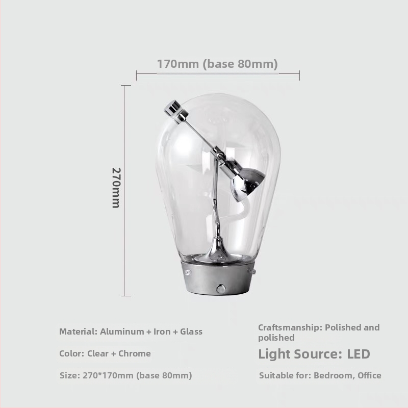 Blow dizajnová sklenená stolová lampa, minimalistický dizajn do spálne a na stôl, dotykové stmavenie pre čítanie a atmosféru