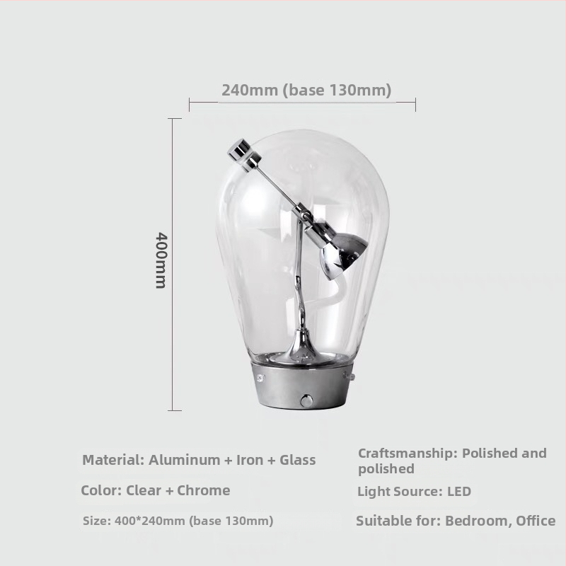 Blow dizajnová sklenená stolová lampa, minimalistický dizajn do spálne a na stôl, dotykové stmavenie pre čítanie a atmosféru