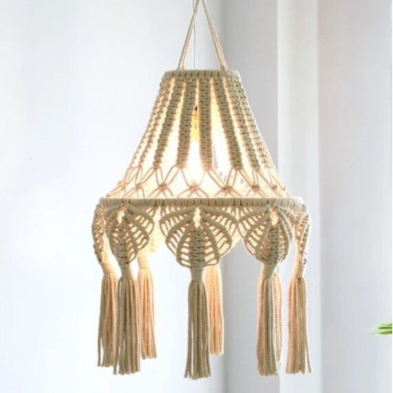 Pamukasti pleteni abažur za lampu s gobelnom, nordijski boemski stil, 30×80 cm