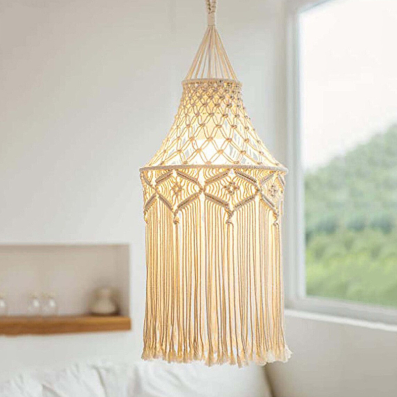 Pamukasti pleteni abažur za lampu s gobelnom, nordijski boemski stil, 30×80 cm