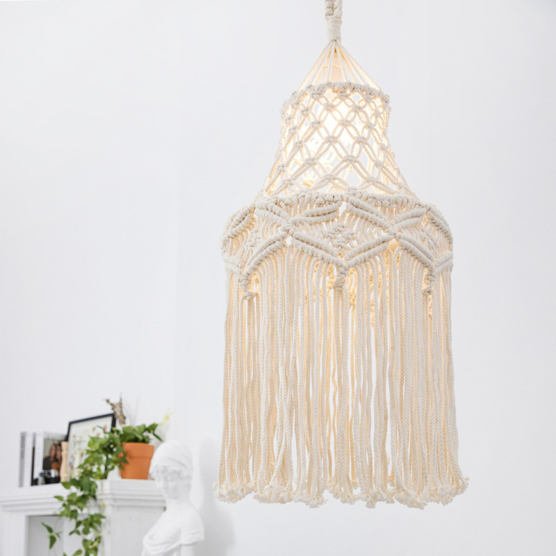 Pamukasti pleteni abažur za lampu s gobelnom, nordijski boemski stil, 30×80 cm