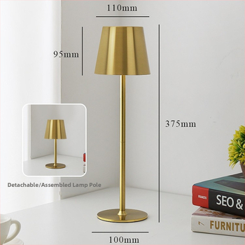 Zlatá kovová nočná lampa na jedálenský stôl – dekoratívne osvetlenie pre atmosféru, nabíjateľné