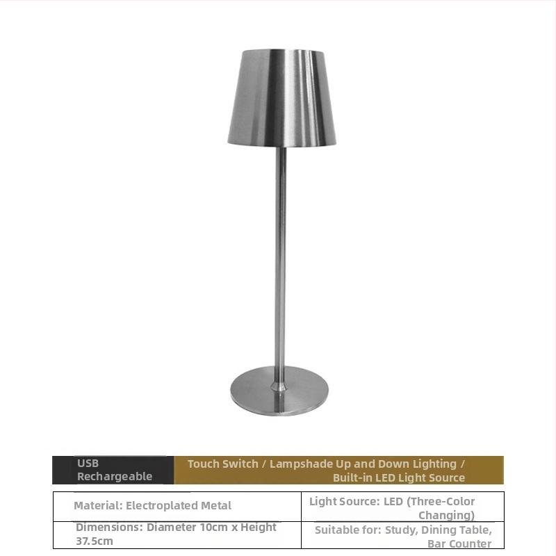 Zlatá kovová nočná lampa na jedálenský stôl – dekoratívne osvetlenie pre atmosféru, nabíjateľné