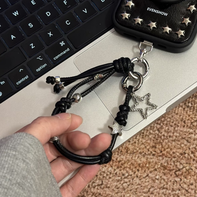 Originalni nišni dizajn sa zvjezdanim elementom, pleteni kožni končić za ključeve i telefon, sigurnosna uzica protiv gubitka