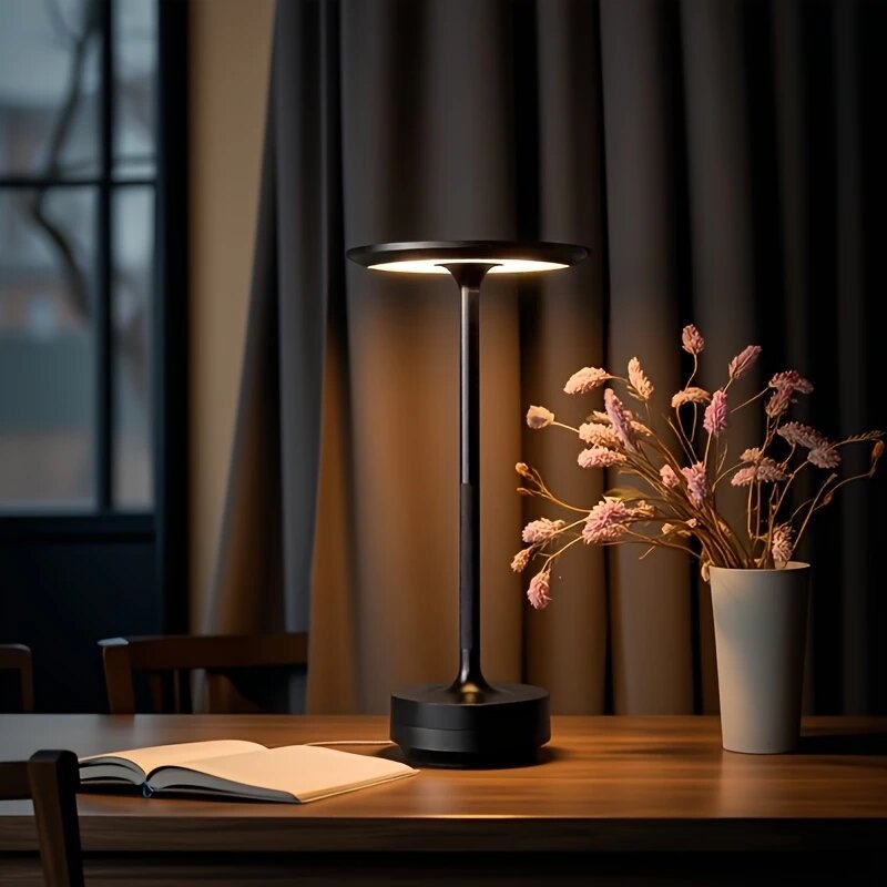 Syg td03bj-001 Kovová LED stolná lampa s dotykovým ovládaním, trojfarebné nastaviteľné ambientné osvetlenie, vstavaná batéria, USB nabíjateľná nočná lampička