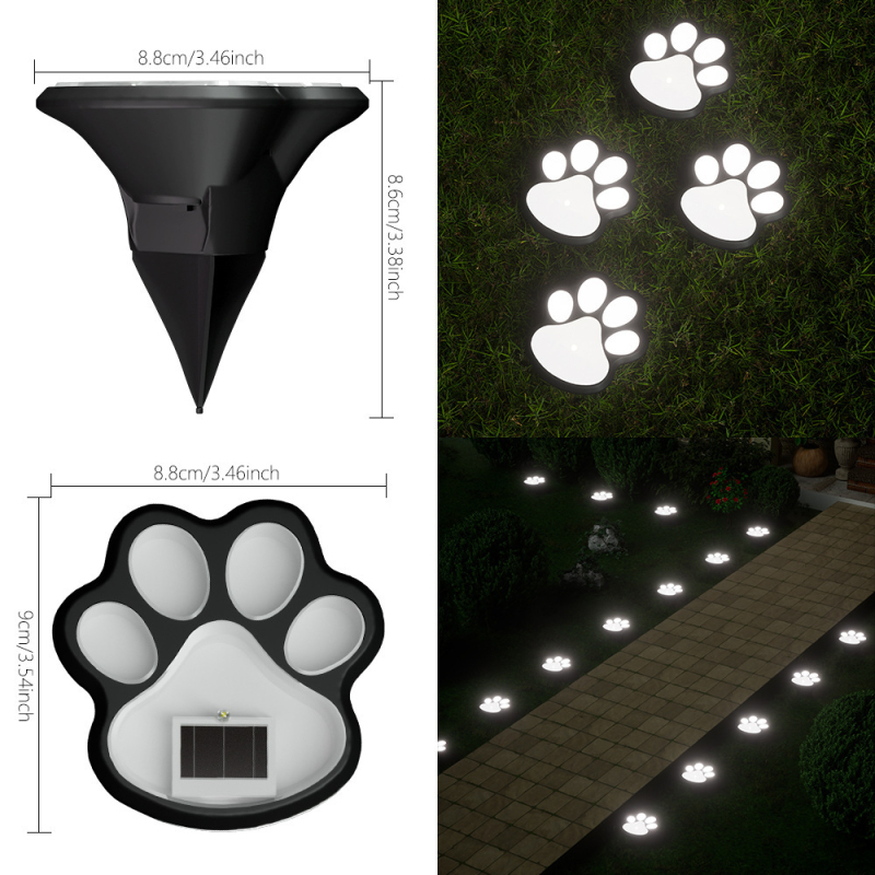 Solarna LED lampica za travnjak s otiskom psa šape, zemna dekorativna rasvjeta za dvorište, vodootporna