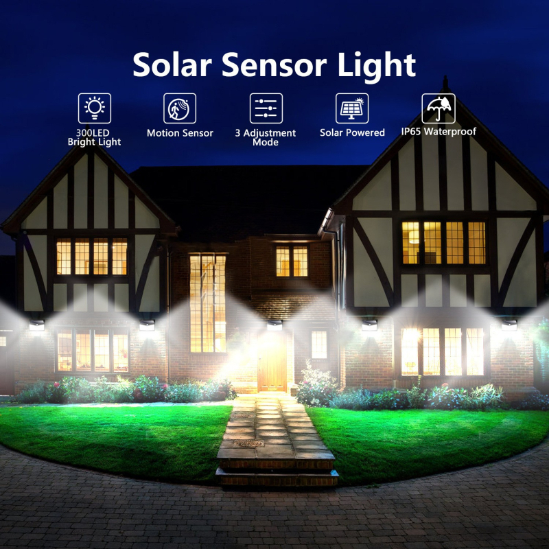 Solarna vanjska LED svjetiljka s senzorom pokreta, 300 LED, za terasu, balkon i vrt
