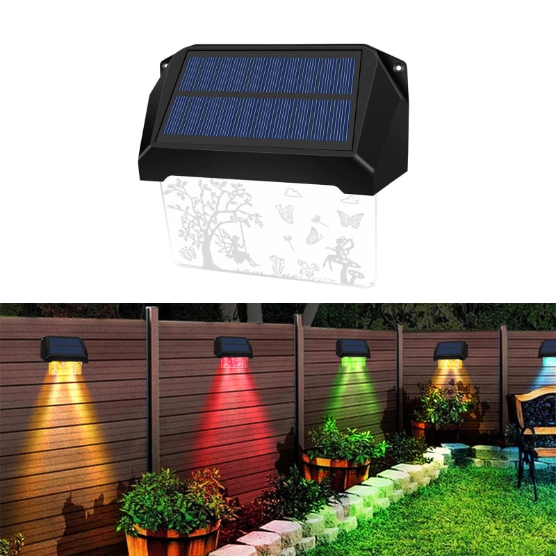 Solarna lampa za ogradu s 3D akrilnim laserom ugraviranim uzorkom, vanjska noćna rasvjeta za zid dvorišta i kućnu ploču