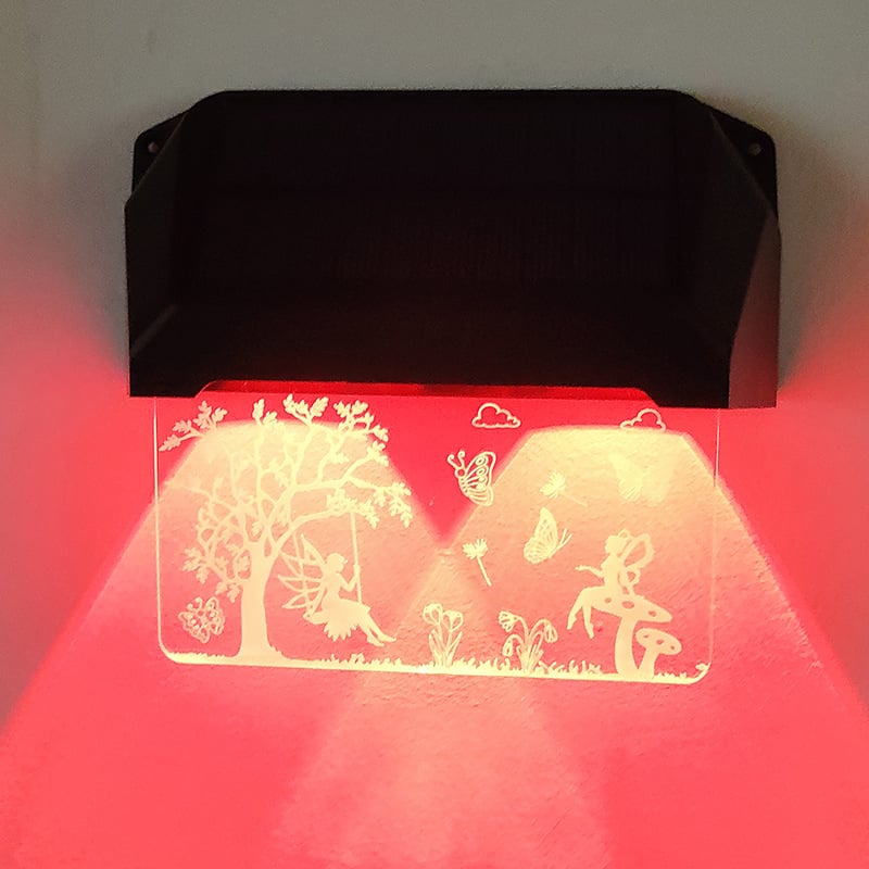 Solarna lampa za ogradu s 3D akrilnim laserom ugraviranim uzorkom, vanjska noćna rasvjeta za zid dvorišta i kućnu ploču