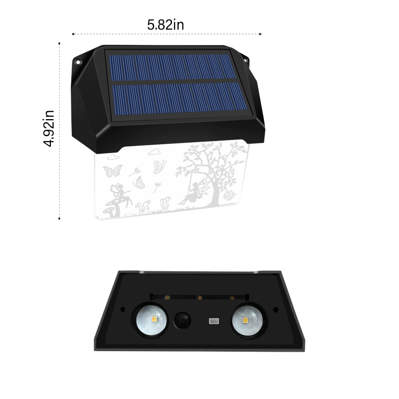 Solarna lampa za ogradu s 3D akrilnim laserom ugraviranim uzorkom, vanjska noćna rasvjeta za zid dvorišta i kućnu ploču