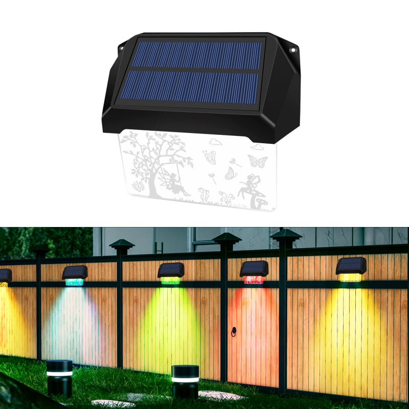 Solarna lampa za ogradu s 3D akrilnim laserom ugraviranim uzorkom, vanjska noćna rasvjeta za zid dvorišta i kućnu ploču