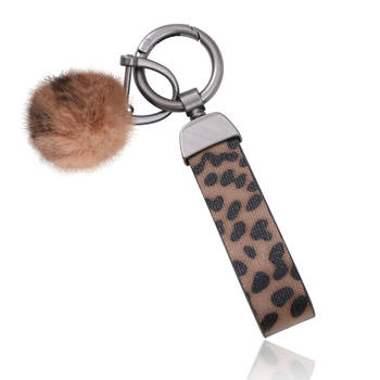Privjesak za ključeve od umjetne kože s leopard uzorkom, zapadnjački kaubojski stil, uljane ivice, privjesak za torbu, plišani kuglica i lanac za bocu vode