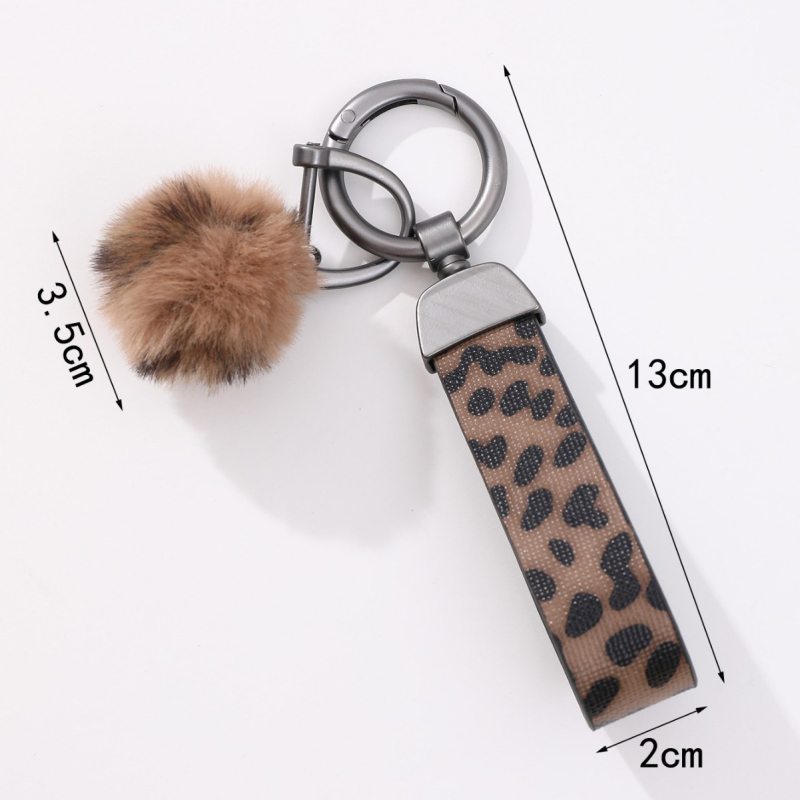 Privjesak za ključeve od umjetne kože s leopard uzorkom, zapadnjački kaubojski stil, uljane ivice, privjesak za torbu, plišani kuglica i lanac za bocu vode