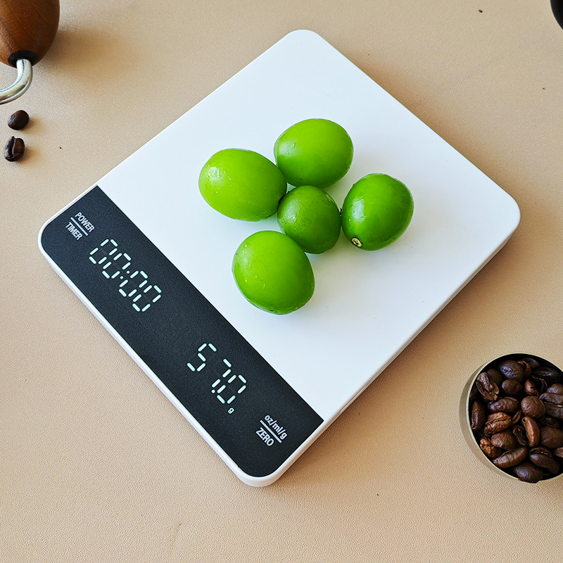 Bijela punjiva kuhinjska vaga za kavu, kapacitet 3 kg, digitalna kuhinjska vaga s preciznošću 0,1 g i tajmerom