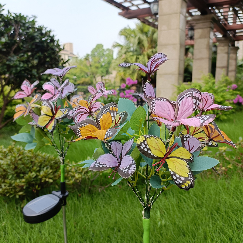 Solarna LED lampica za tlo s motivom leptira, cvijeća i drveta, vodootporna dekorativna rasvjeta za vanjske prostore