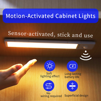 LED лента с датчик за движение, без монтаж, презареждаща се, за гардероб и шкафове, нощно осветление за коридор