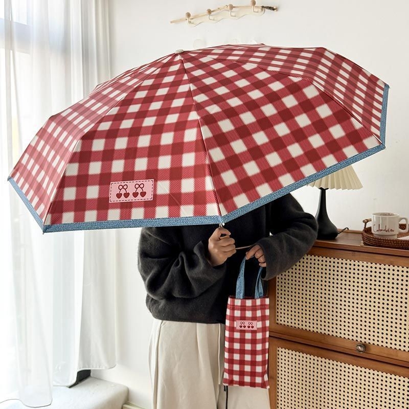 Retro karirani veliki automatski kišobran za kišu i sunce, UV zaštita, vinilni premaz, za žene