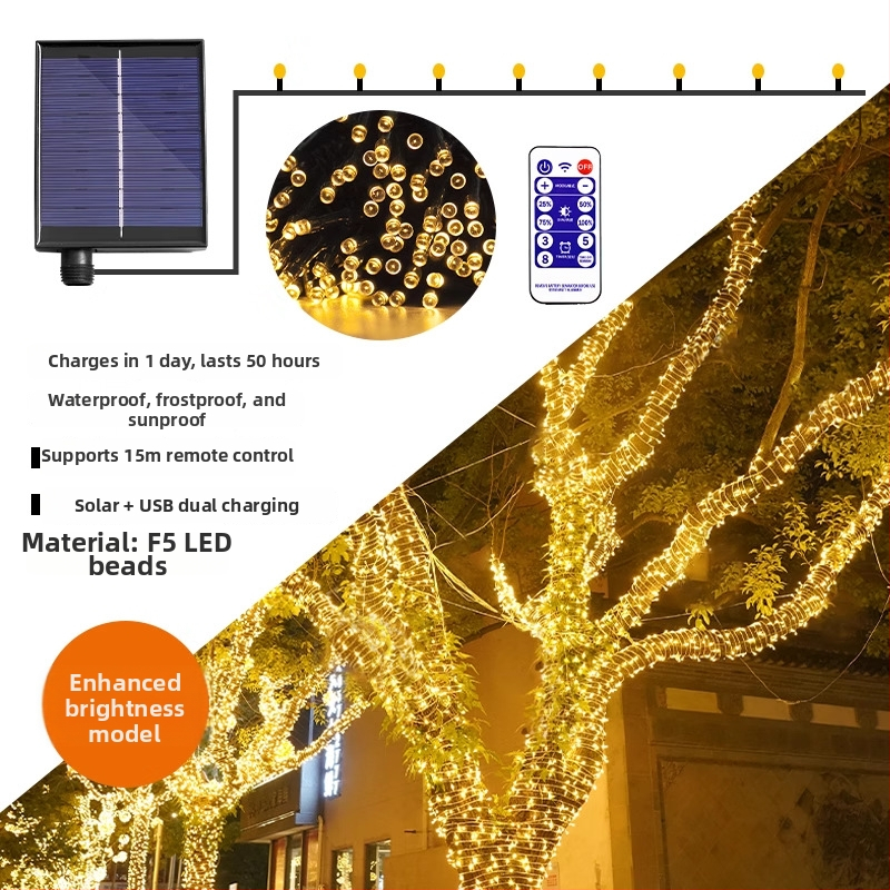 Lumină LED solară pentru copac, șir de lumini exterior, IP66, iluminat decorativ pentru grădină.