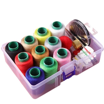 Set de cusut pentru uz casnic, cu ace și fire, într-o cutie transparentă de depozitare portabilă