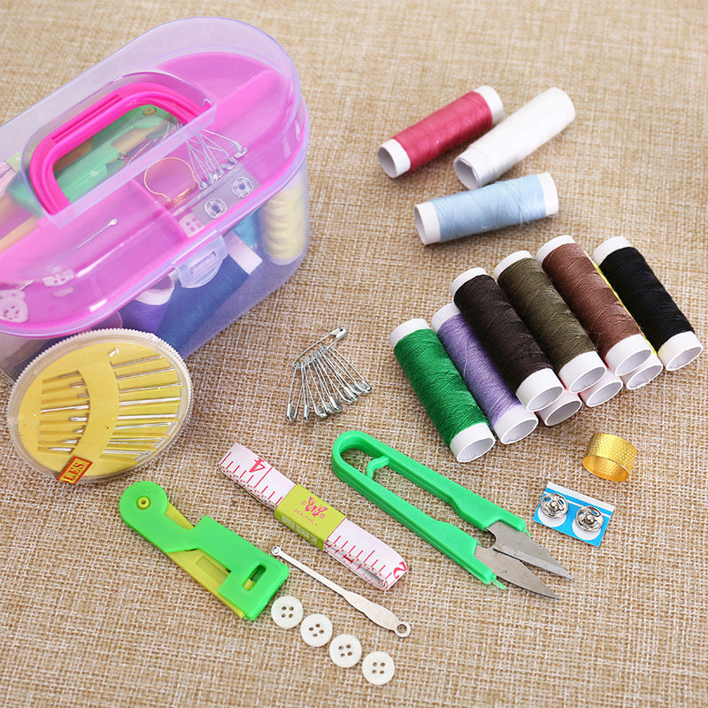 Kit de cusut 11 piese pentru uz casnic și cămin, unelte pentru repararea hainelor, ace și ață, cutie de depozitare pentru cusut manual
